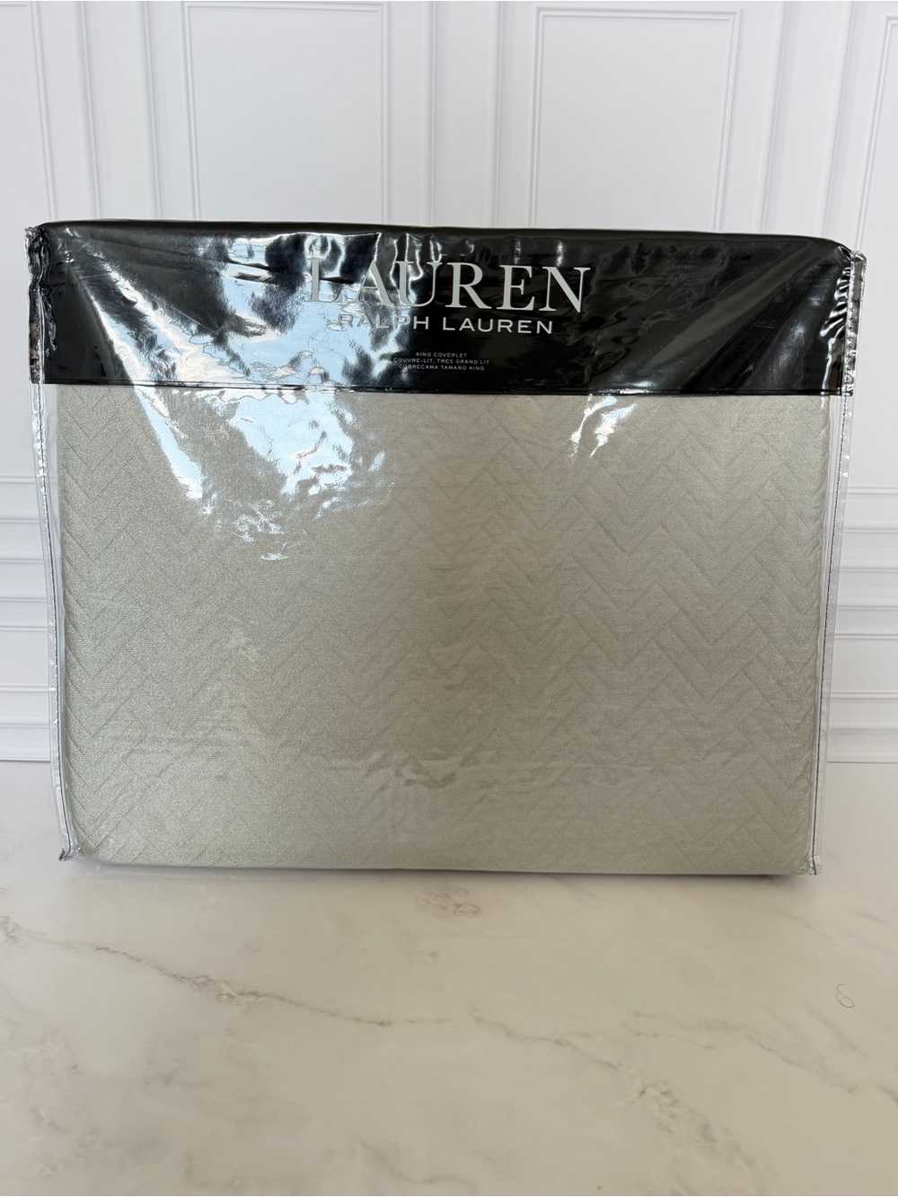 Lauren Ralph Lauren Kaia King Coverlet Gray Herringbone Cotton Blend 108x94